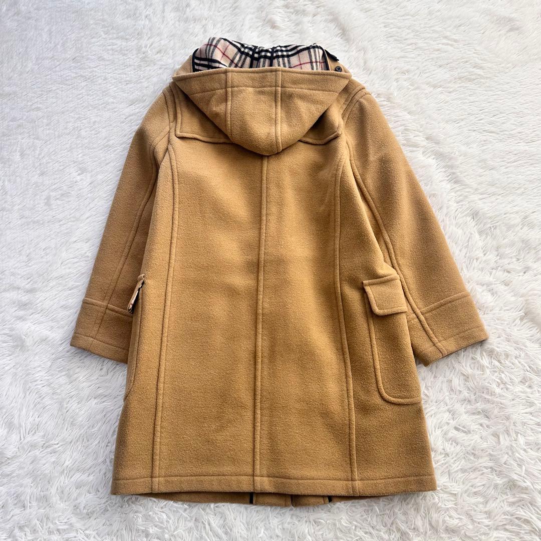 人気 定番 バーバリーロンドン ダッフルコート ノバチェック キャメル フード付