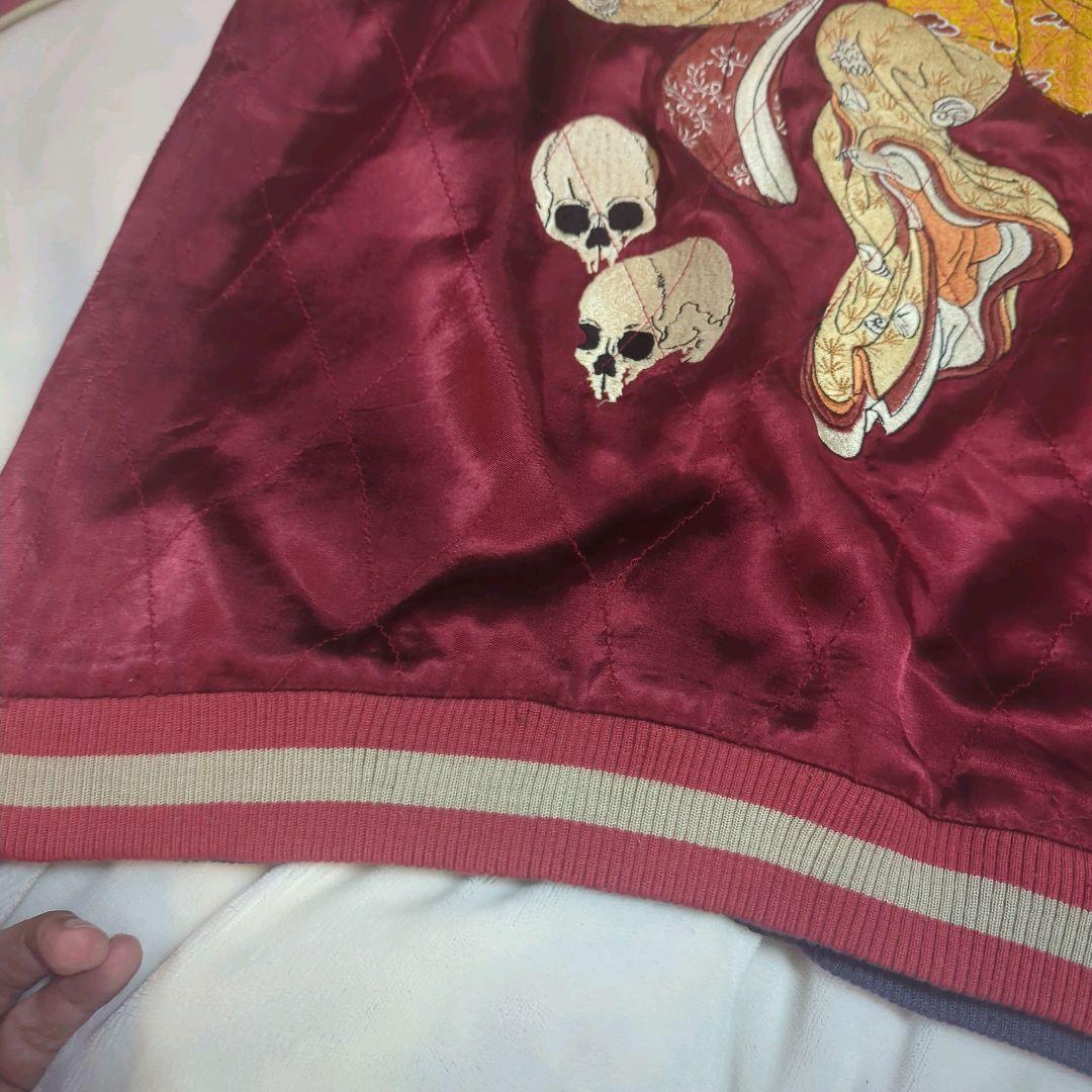 花旅楽団　スカジャン　リバーシブル　ドクロ　和柄　光沢文字