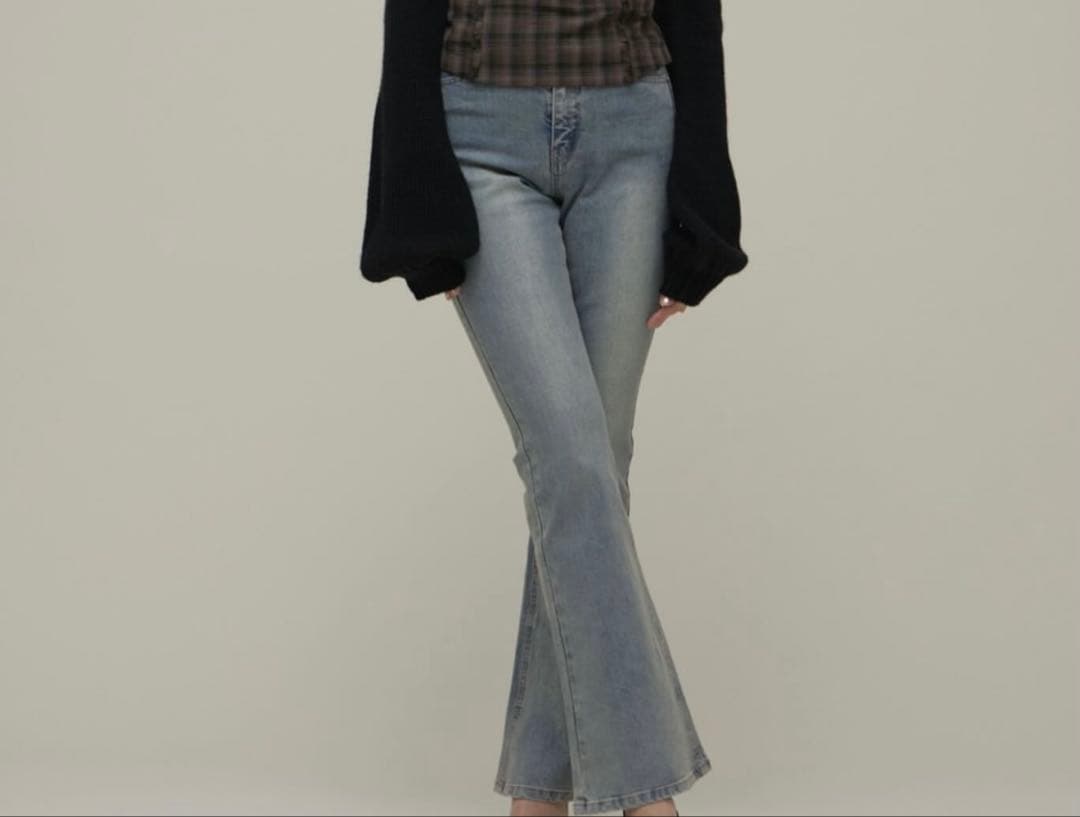 パンツ andmary mary logo flare denim