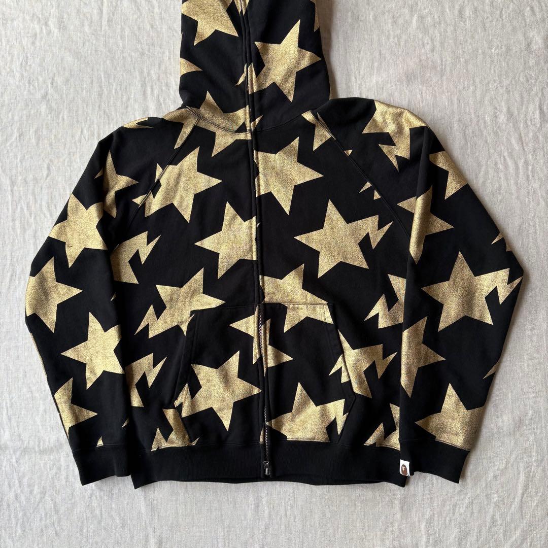 APE エイプ スター ベイプスタ 総柄 フルジップパーカー ブラック ゴールド