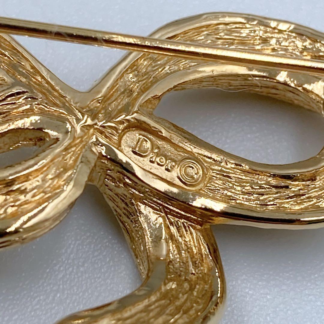 Christian Dior ディオール ブローチ リボンモチーフ ゴールド