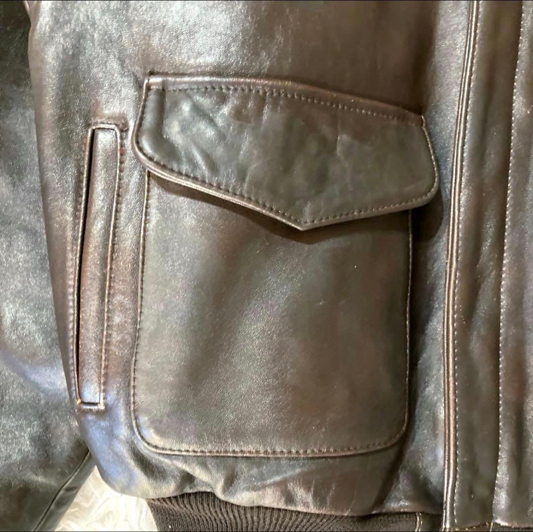 【良品】アヴィレックスA-2 革胸タグ　ダークブラウン　L〜XL相当