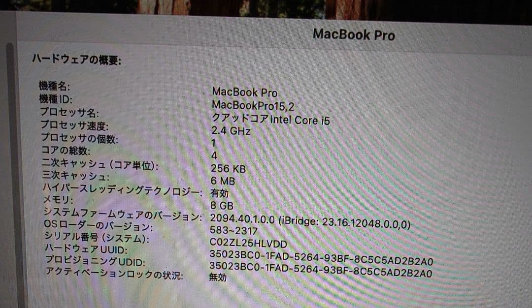 MacBook Pro 2019 / 13インチ / 8GB / 512GB
