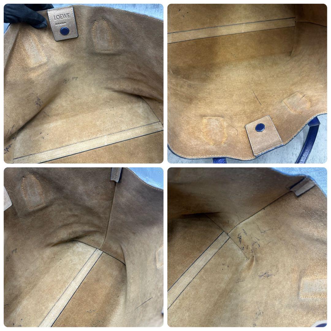 ロエベ リピートアナグラム Tショッパートートバッグ 肩掛け A4 レザー 青