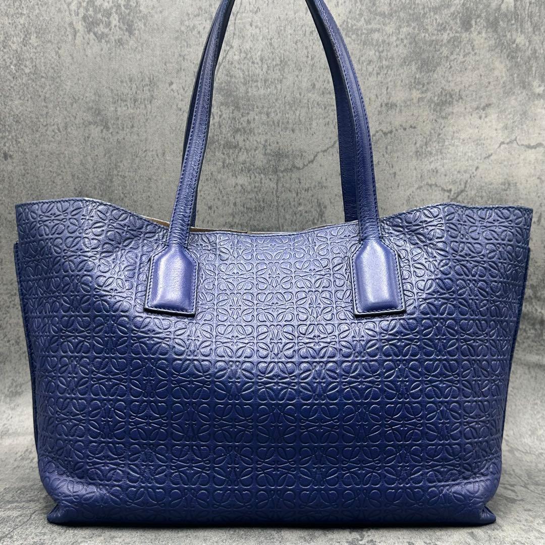 ロエベ リピートアナグラム Tショッパートートバッグ 肩掛け A4 レザー 青