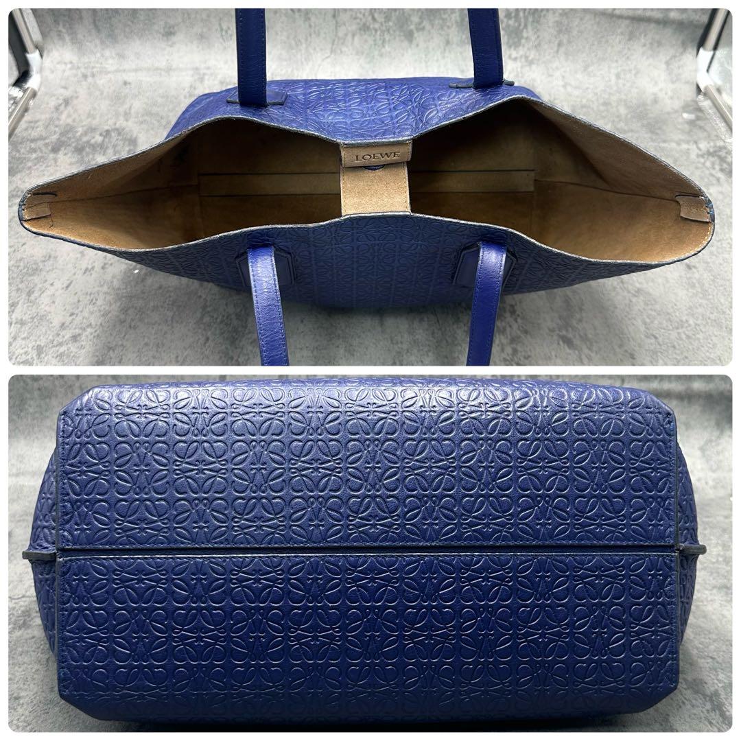 ロエベ リピートアナグラム Tショッパートートバッグ 肩掛け A4 レザー 青