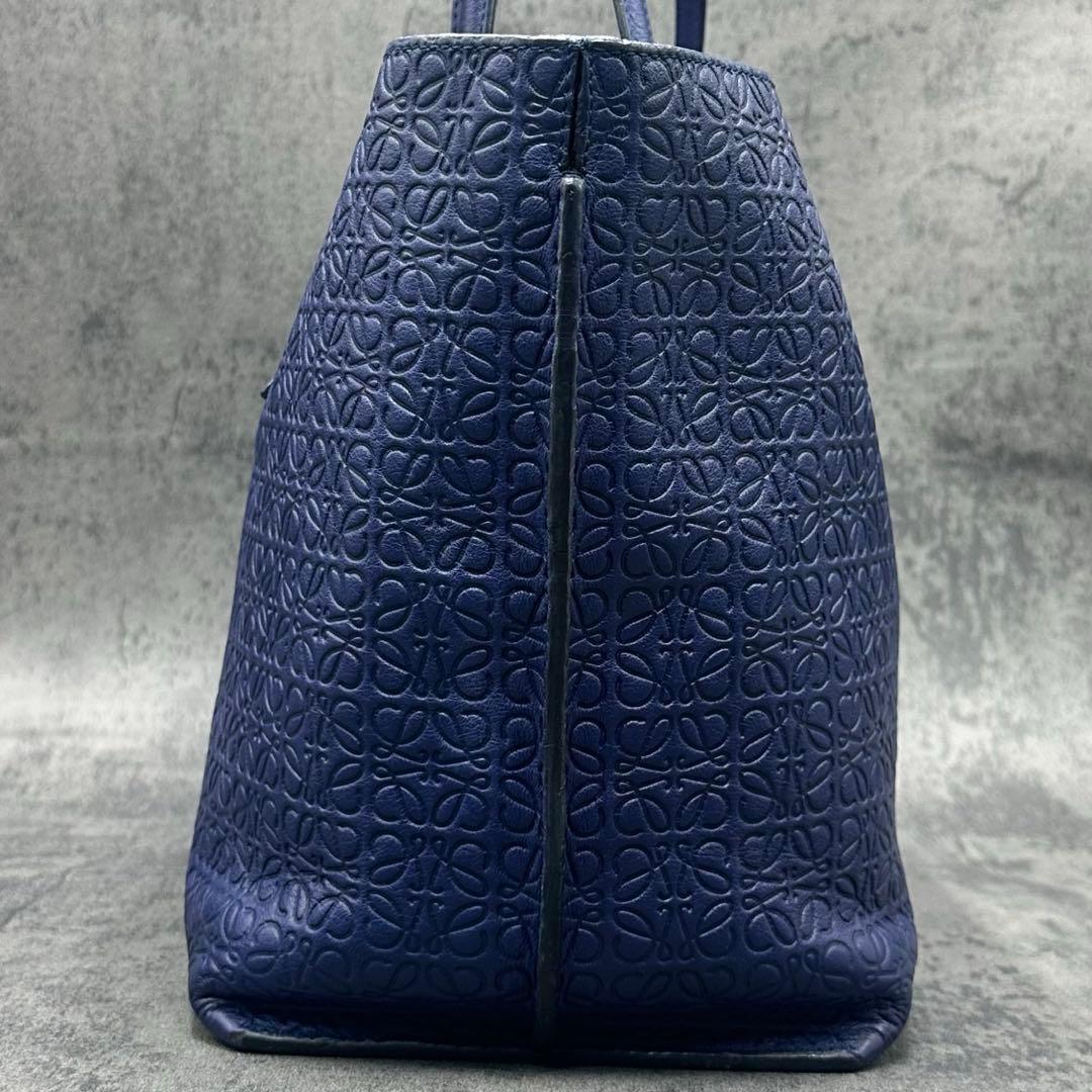 ロエベ リピートアナグラム Tショッパートートバッグ 肩掛け A4 レザー 青