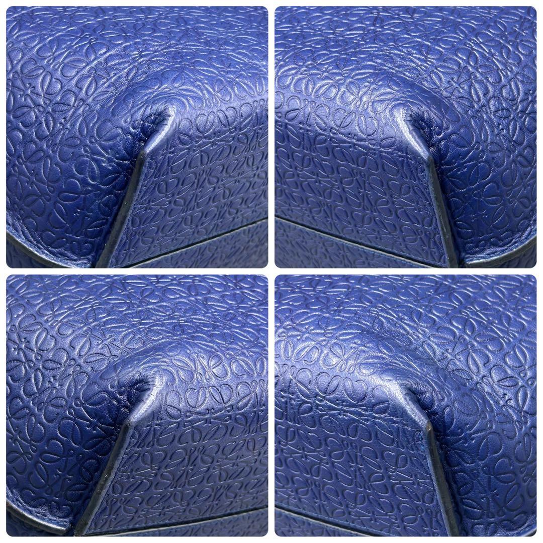 ロエベ リピートアナグラム Tショッパートートバッグ 肩掛け A4 レザー 青