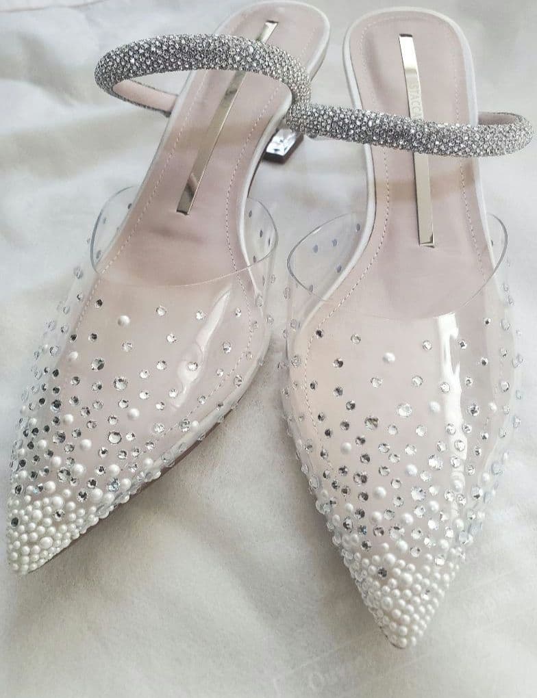 STACCATO スタッカート パール ラインストーン サンダル ミュール