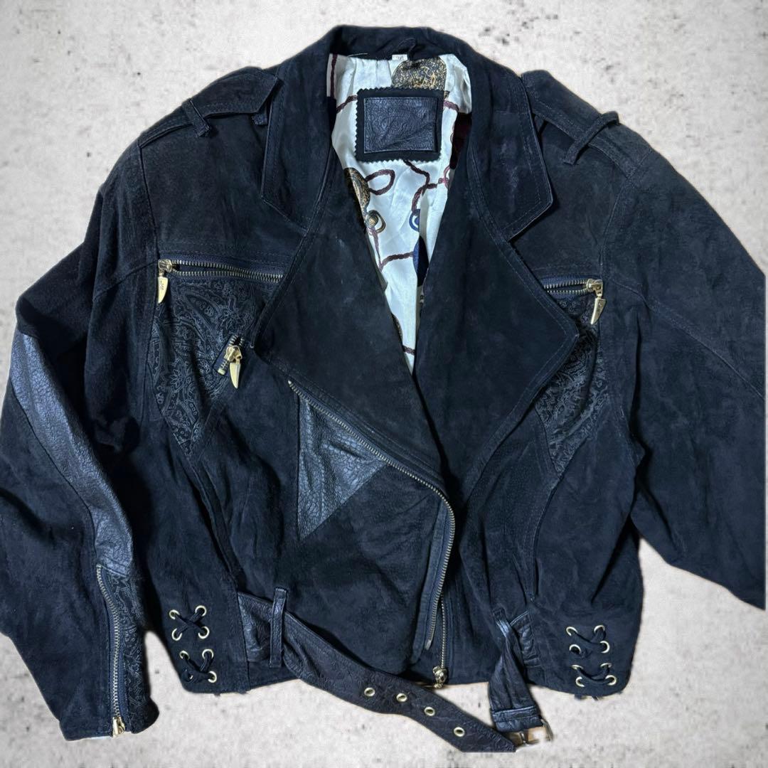 ダブルライダース　レザー　ブラック　ゴールド　ウエスタン　vintage 短丈