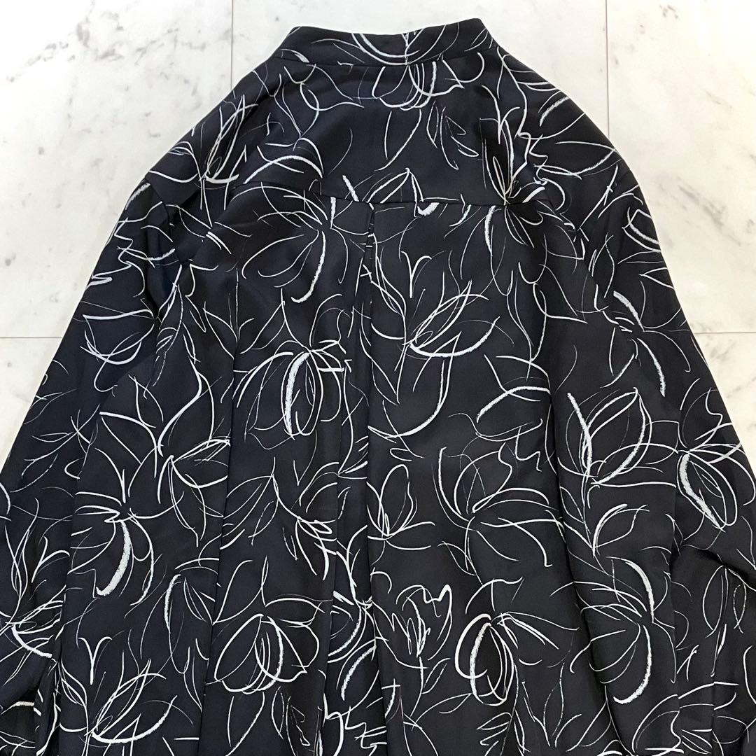 美品 ダーマコレクション 線画風フラワープリント フリル チュニック 洗える 黒