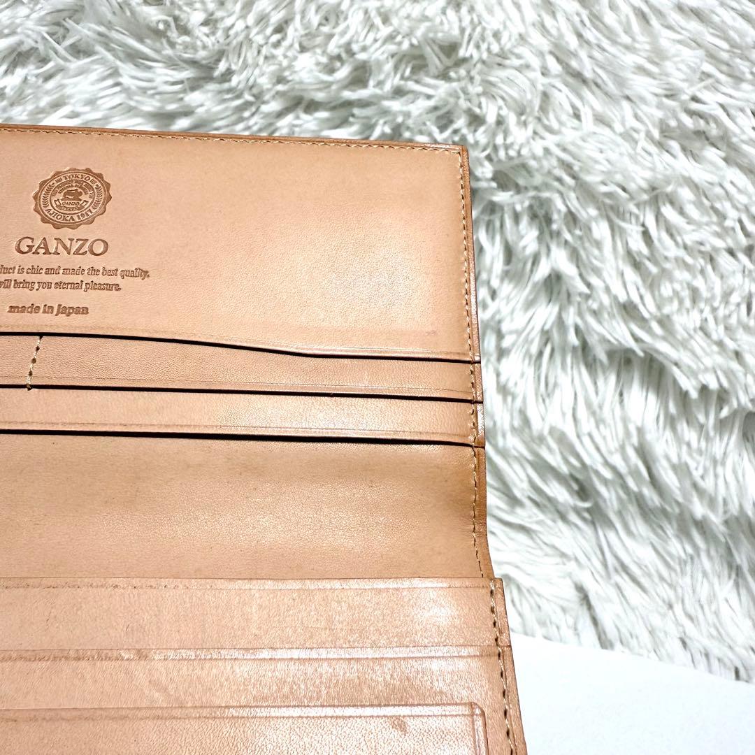 極美品 ガンゾ コードバン 通しマチ 長財布 ダークグリーン 57878 馬革