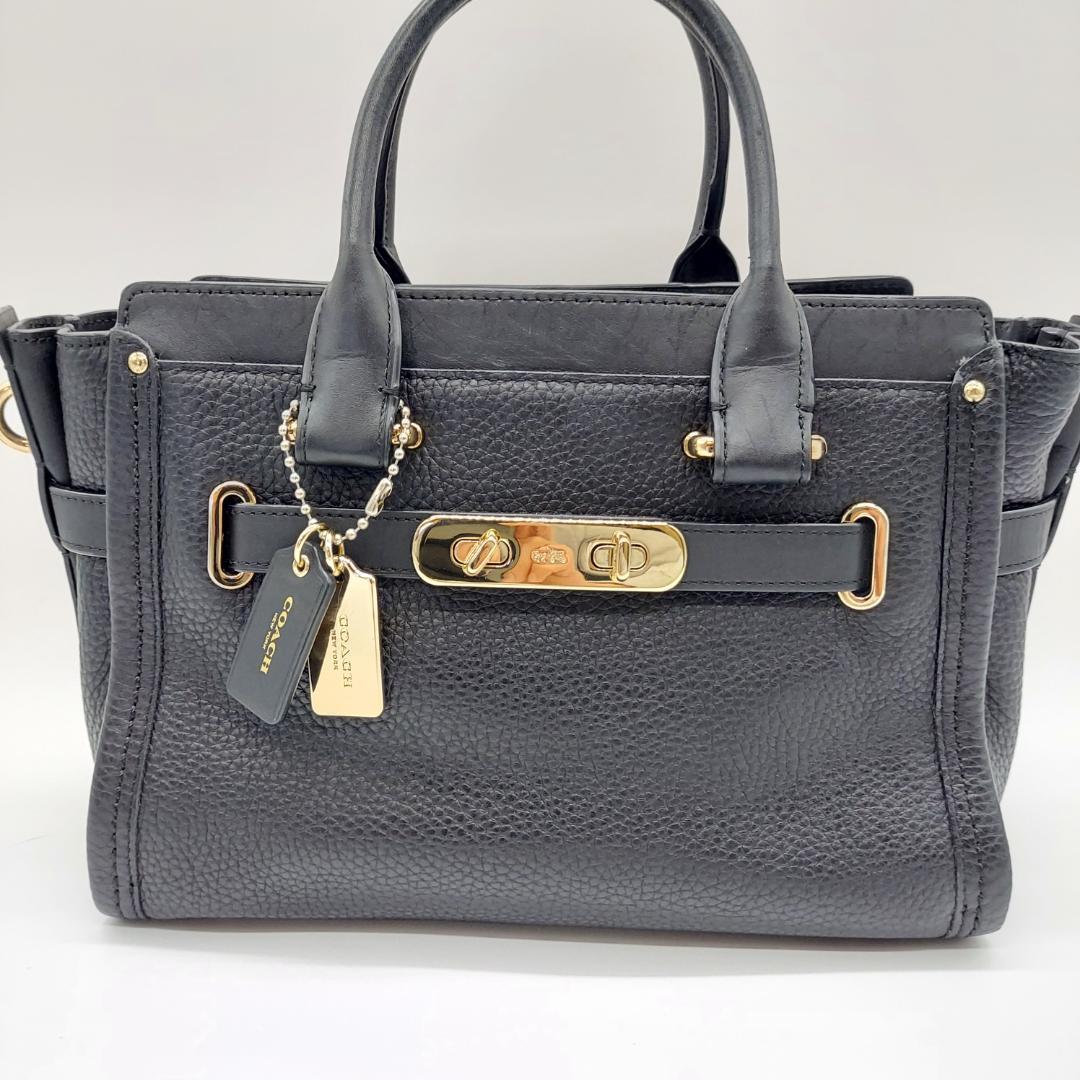 美品　COACH ハンドバッグ　黒　ストラップ　保存袋付き
