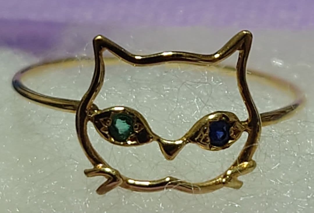 天ぷらちゃん 猫の顔デザインルチル ゴールドリング１８金