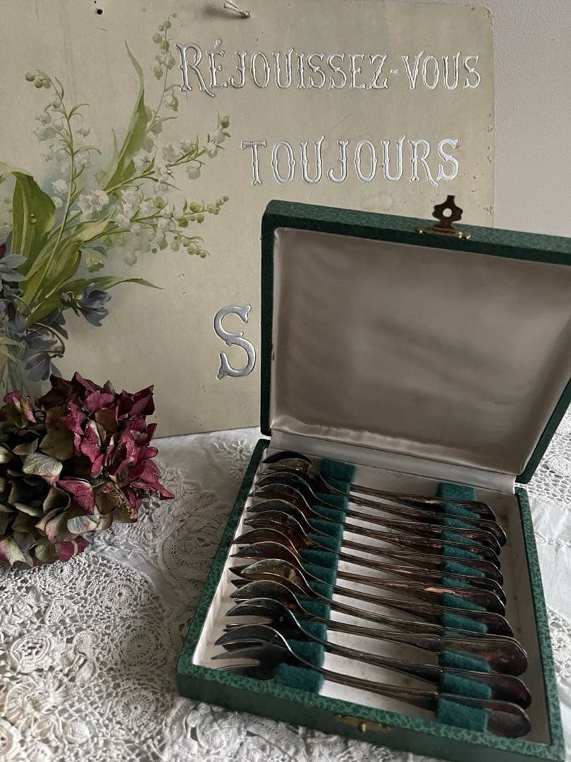 【お42】30 フランス　アンティーク　オイスター　フォーク　メッキ