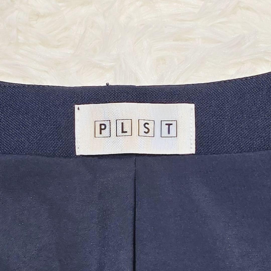✨極美品✨PLST プラステ リネン混 ノーカラー パンツ セットアップ 紺 M
