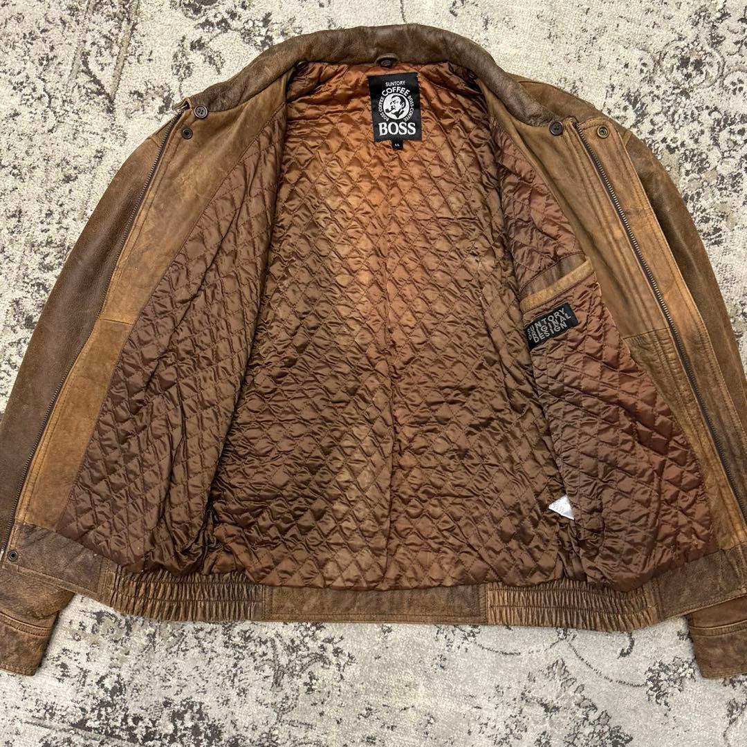 【非売品】初代ボスジャンBOSS本革エンボス加工ロゴ茶sizeLLサントリー