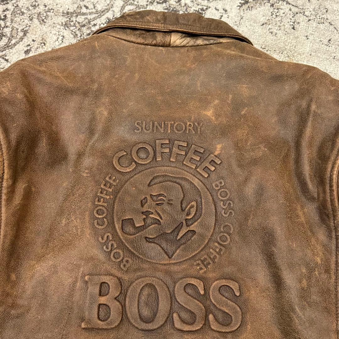 【非売品】初代ボスジャンBOSS本革エンボス加工ロゴ茶sizeLLサントリー
