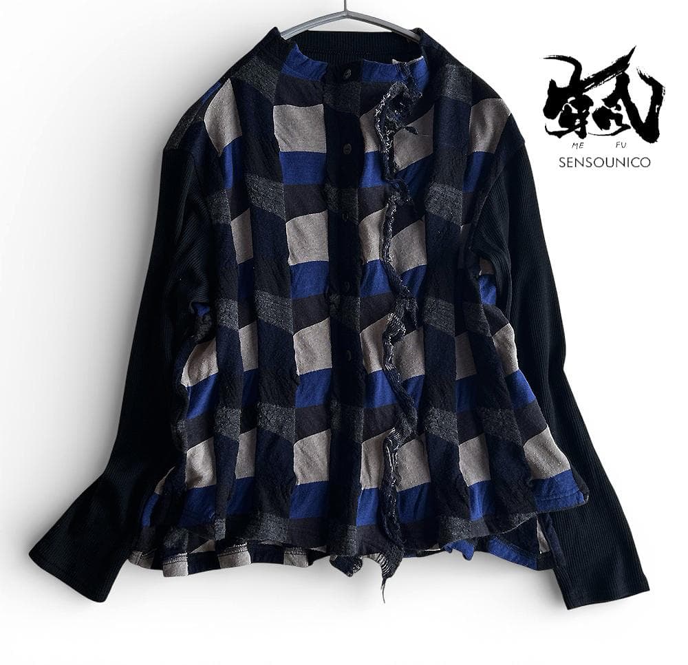 芽風/センソユニコ 異素材ドッキング 袖リブ 2WAY 立体ニットカーディガン