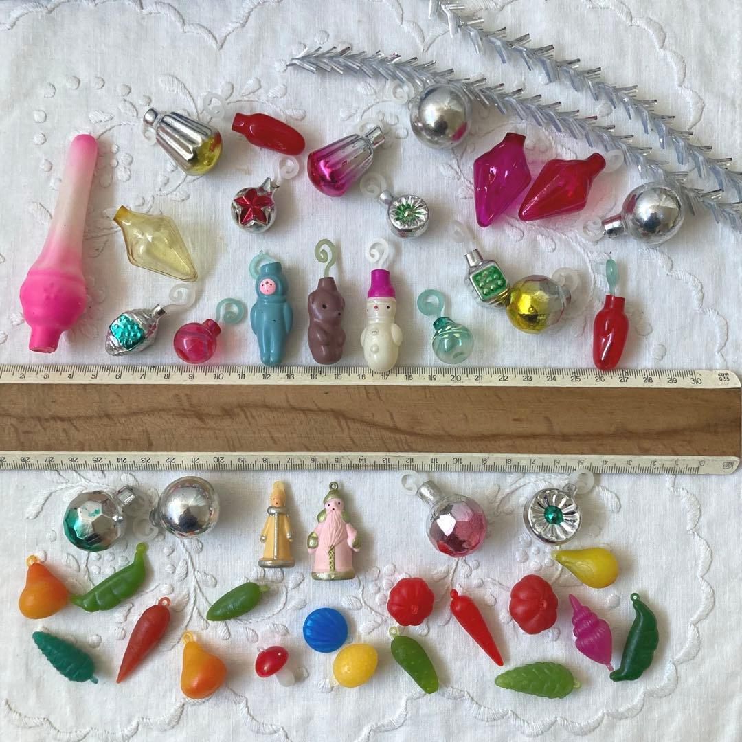 【B】クリスマスアンティーク　ミニチュアガラスオーナメント等箱入り43個セット！