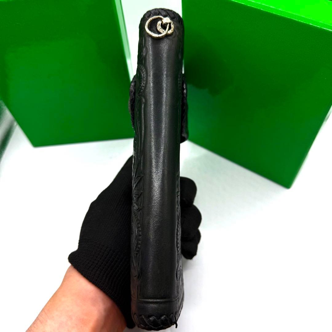 【極美品✨】SAAD 長財布 レザー カービング ブラック