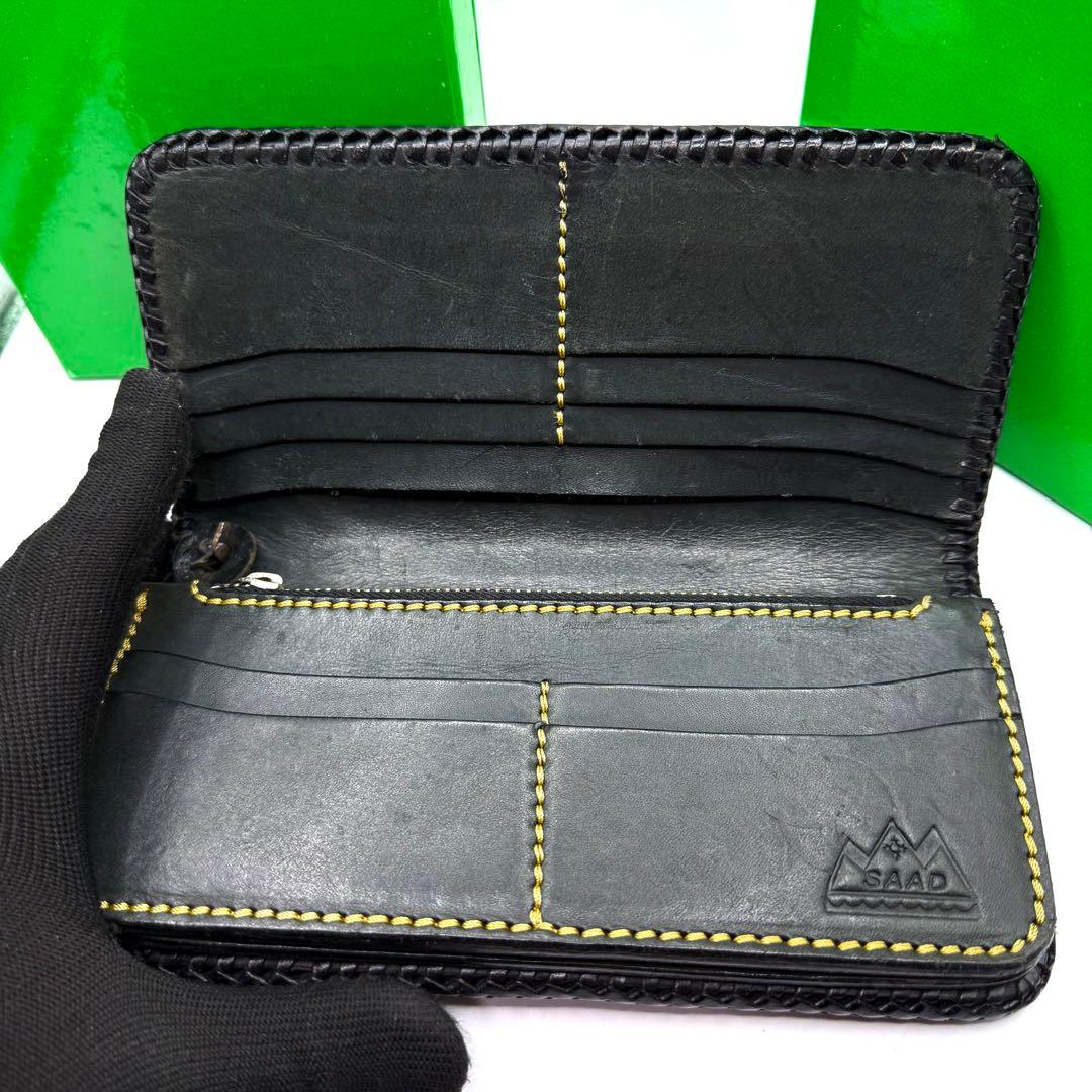 【極美品✨】SAAD 長財布 レザー カービング ブラック