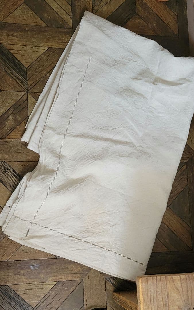 アンティーク リネン シーツ モノグラム刺繍布 ハシゴ刺繍 フレンチ