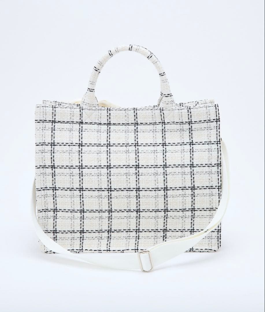 【LouLoumei】ナイスクラップツイードトートバッグタグ付きホワイト