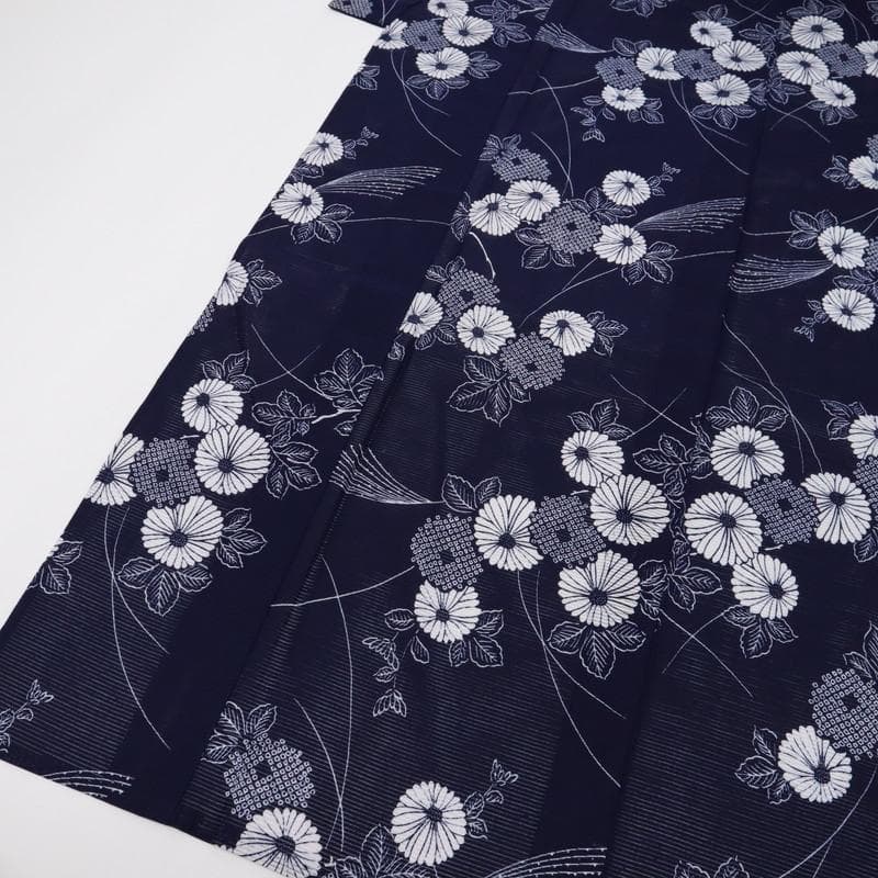 《たえ★長尺■綿絽◆夏着物■小紋■涼やか菊の花■濃紺◆US7-14》