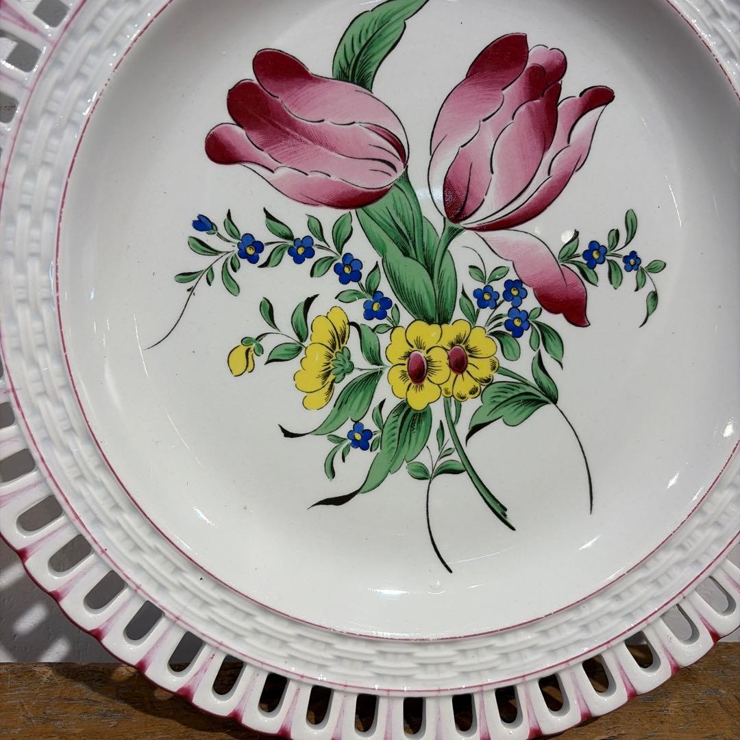 希少　Luneville パニエ　デザート皿　薔薇とチューリップ