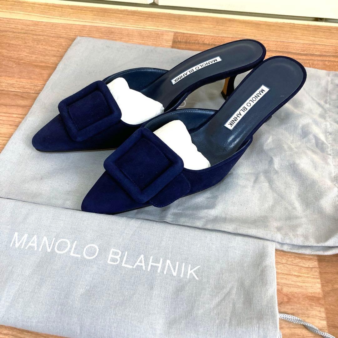 ミ*ク様 極美品MANOLO BLAHNIK メイセール スエード ネイビー 3