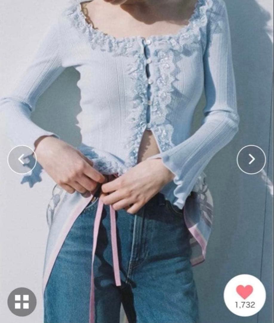 SNIDEL Sustainableフリルニットプルオーバー　ライトブルー