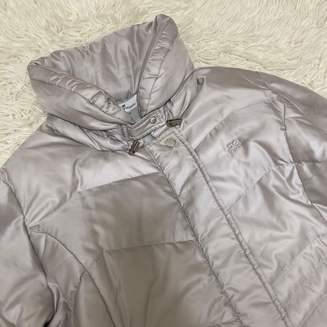 courreges クレージュ　ロゴ入りダウンコート　アウター　シルバー　40