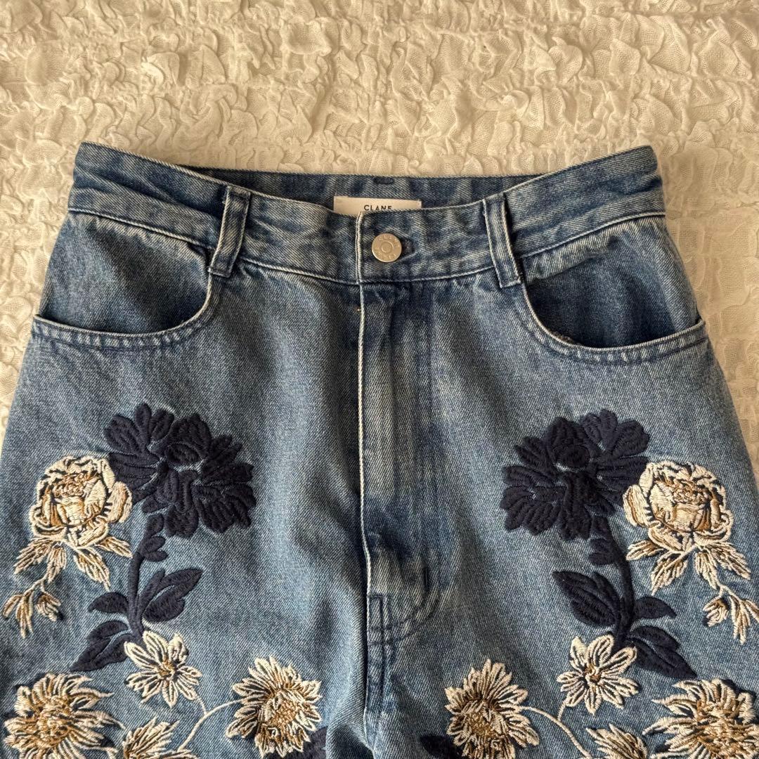 CLANE クラネ フラワーエンブロイダリーパンツ デニム 刺繍 総柄