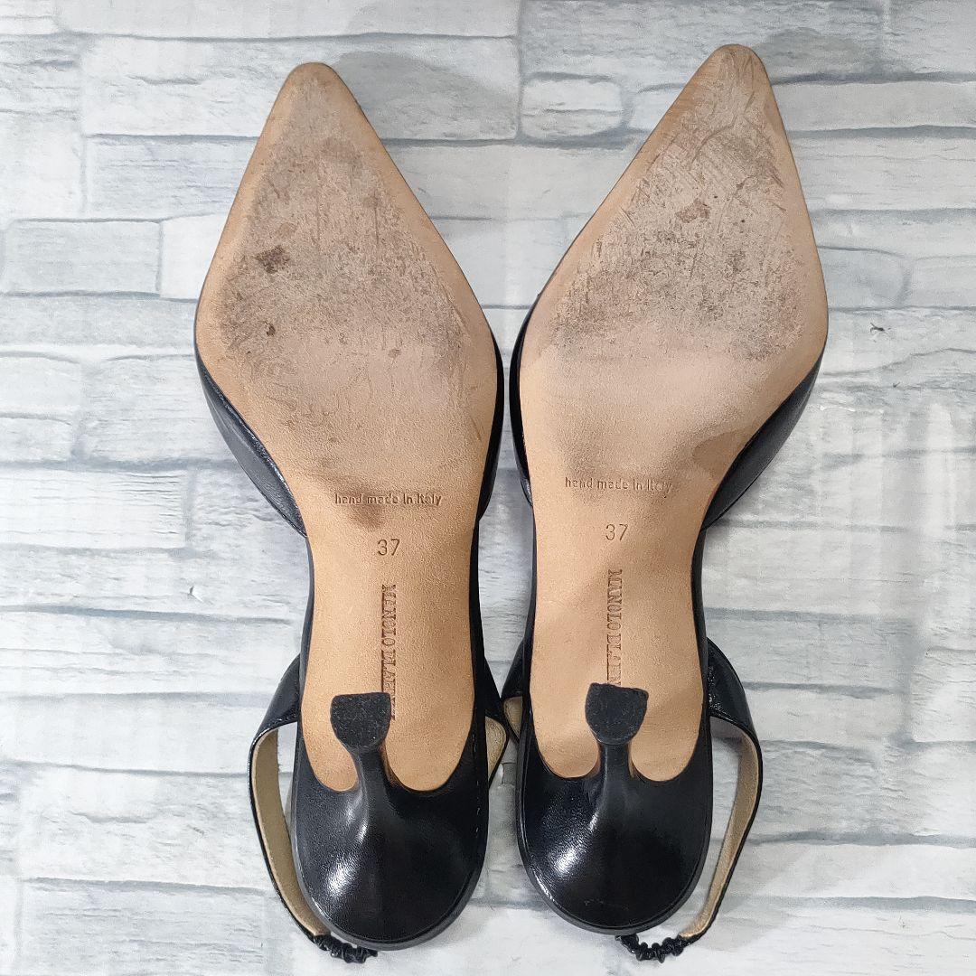 マノロブラニク　レザーパンプス　スリングバック　黒　光沢あり◎　37