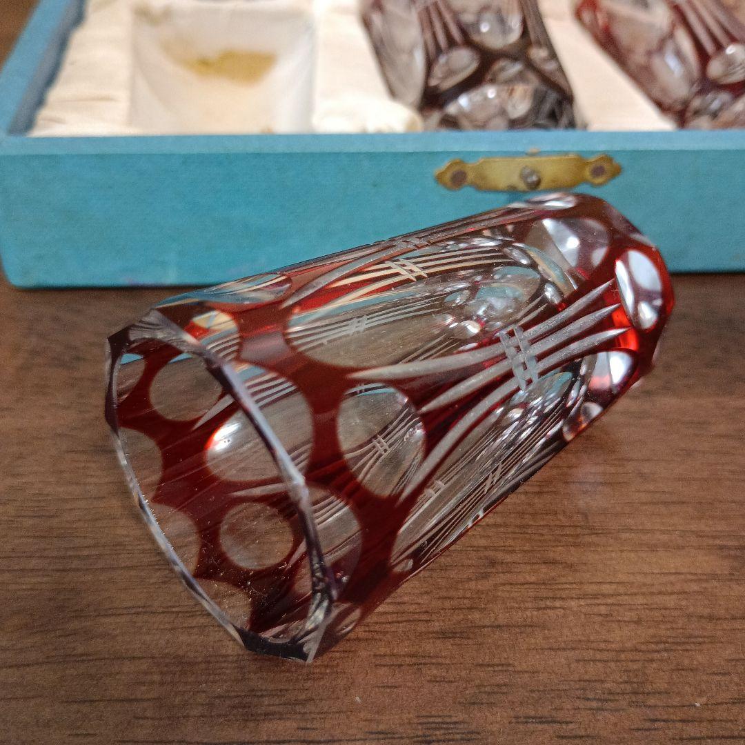 ［単品販売もOKです］ 昭和20年前後の色被せ　切り子ショットグラス