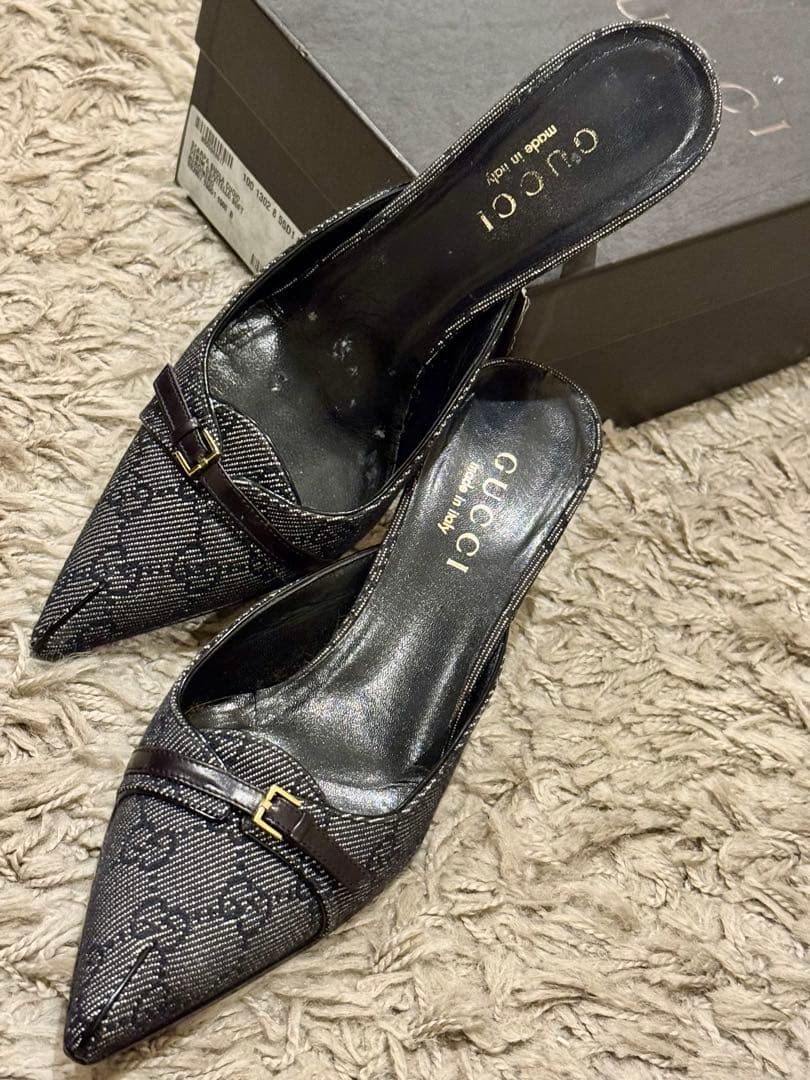 GUCCI グッチ　GGデニムミュール　ブラック　箱付　24〜24.5 美品