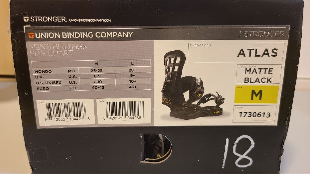 スノーボード　ビンディング　UNION　ATLAS マットブラック　Mサイズ