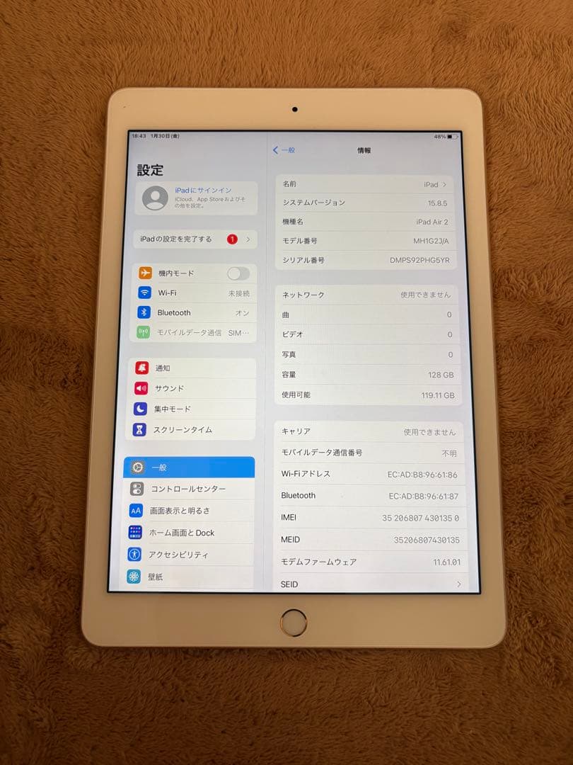 iPad Air2 128GB Wifi+CellularSIMフリー良品