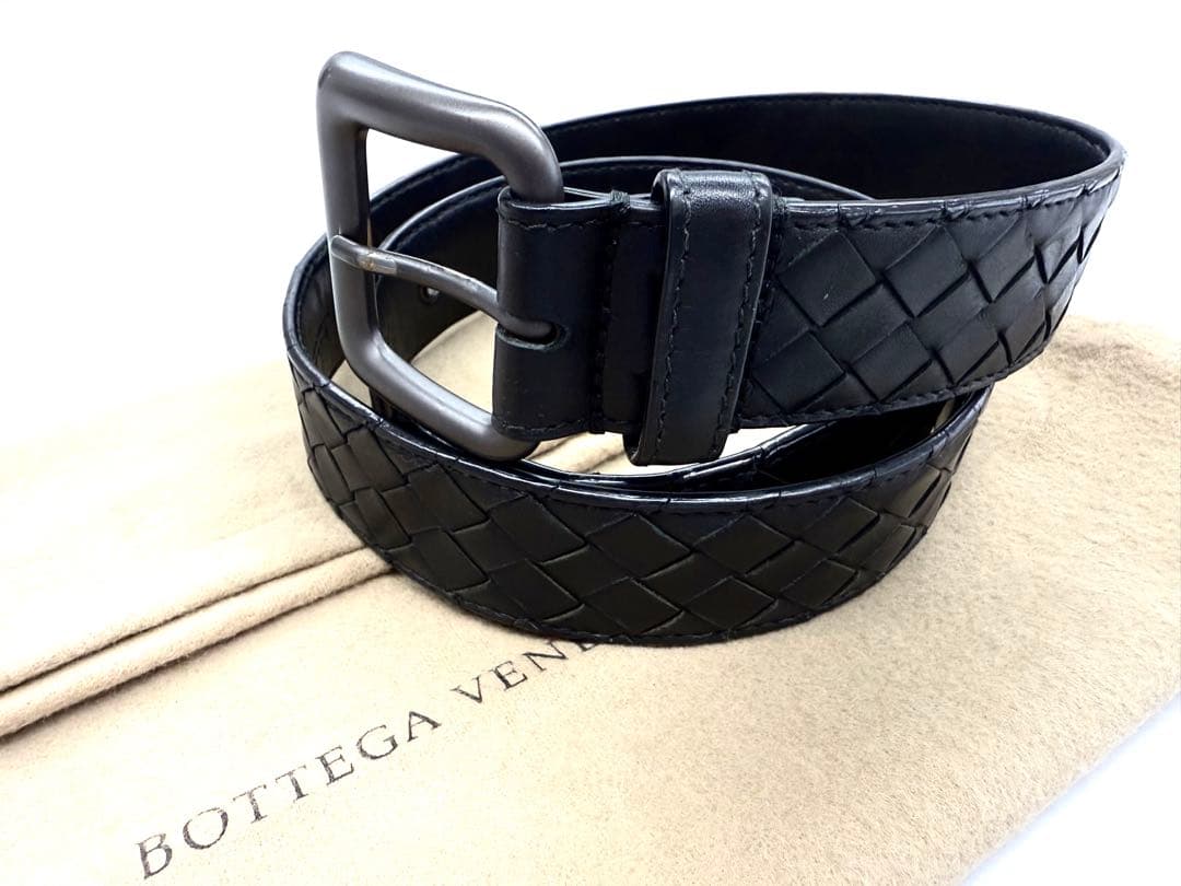 Bottega Veneta 編み込みレザーベルト ブラック