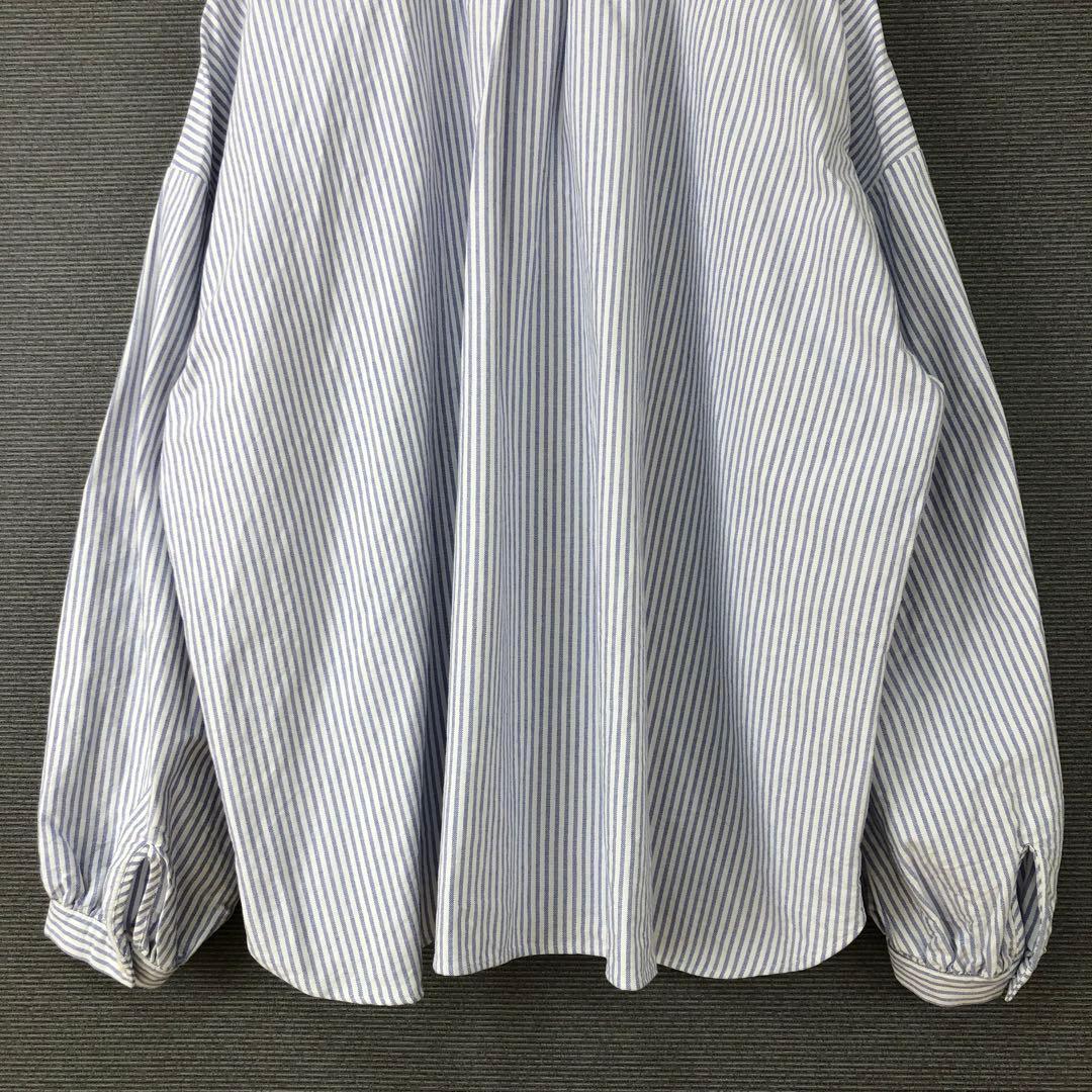 ジャーナルスタンダードラックス OXストライプ フリルブラウス ブルー