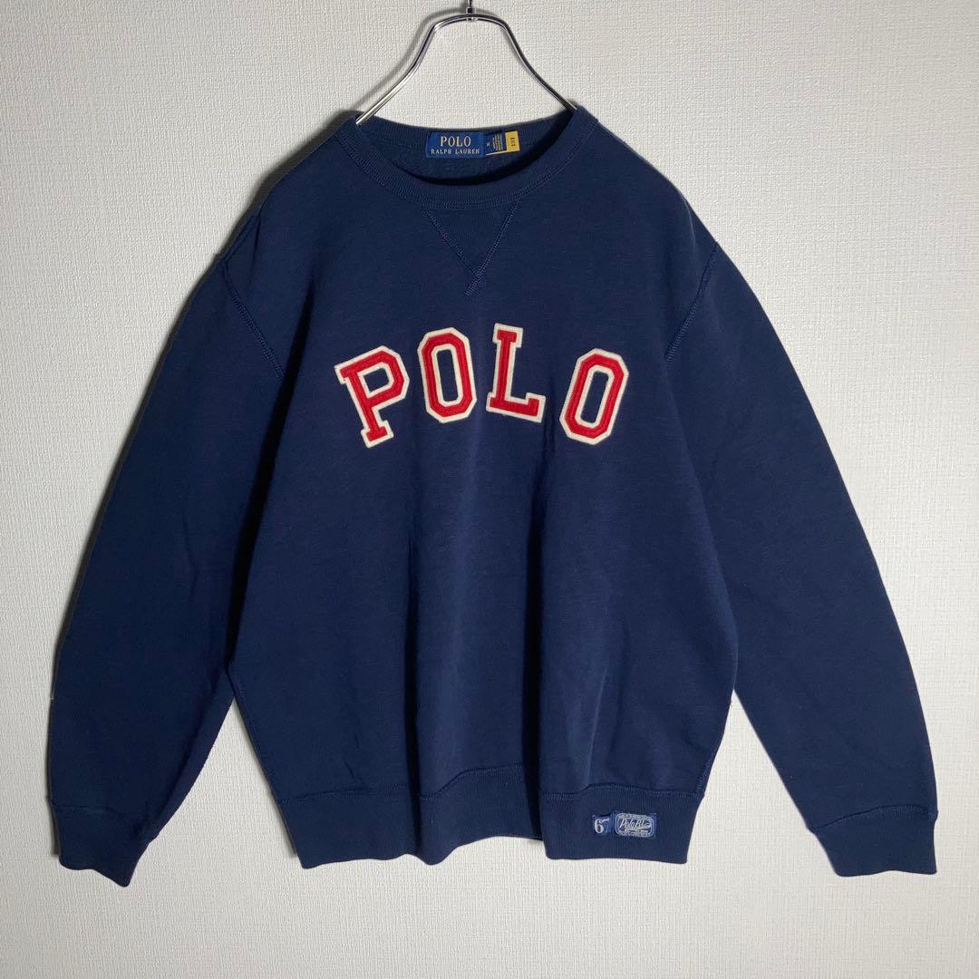 【美品】RALPH LAUREN スウェット 前V POLO 裏起毛 紺 M