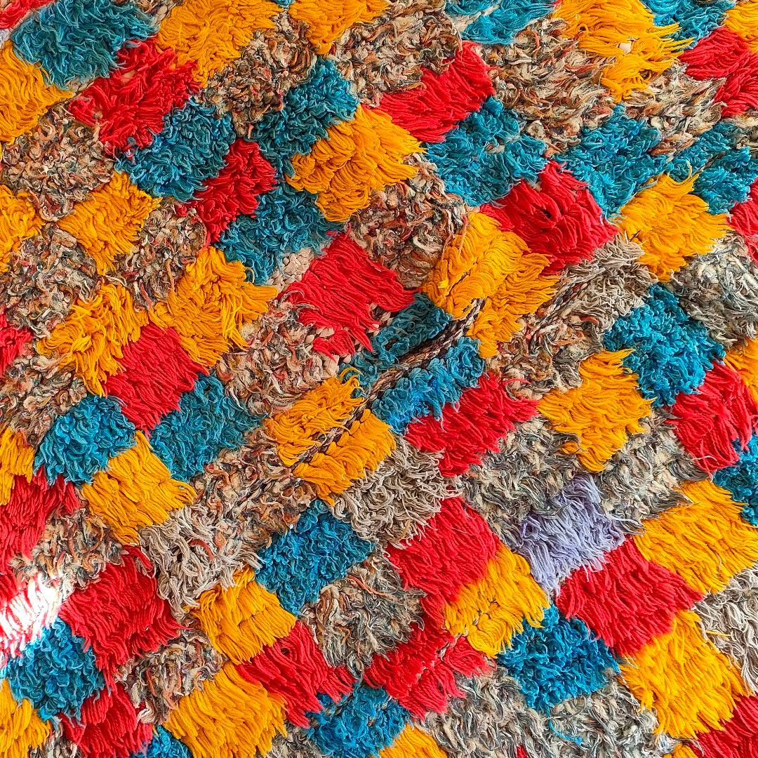 ヴィンテージ モロッコ製 カラフルチェックラグ