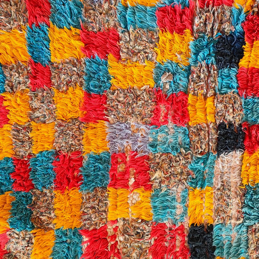 ヴィンテージ モロッコ製 カラフルチェックラグ