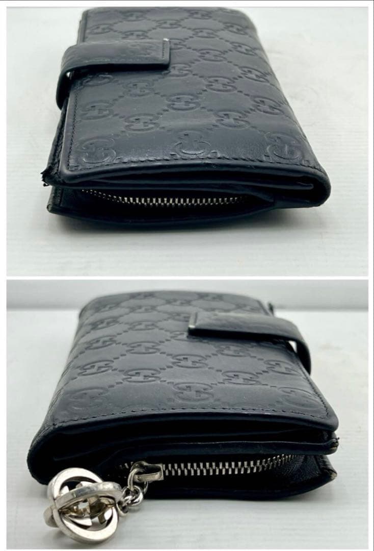 マルヨシ　GUCCI グッチ シマ レザー 長財布 黒 ブラック　 箱付き