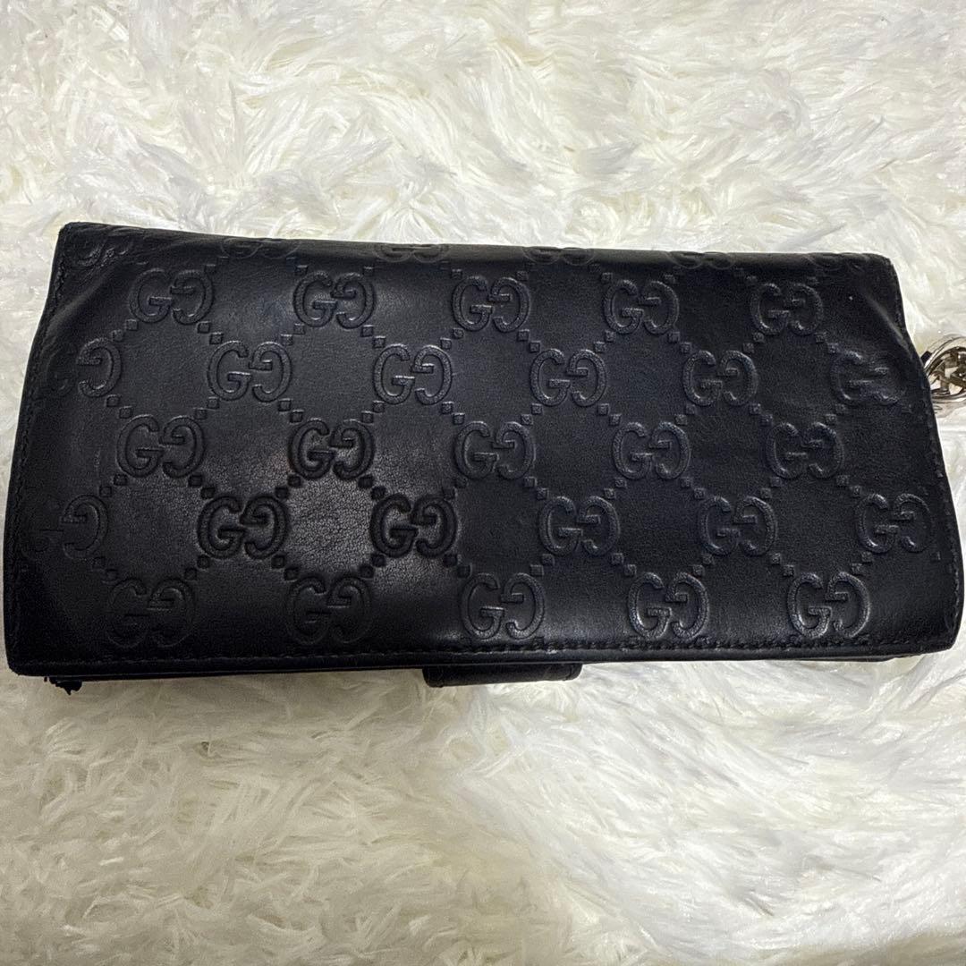 マルヨシ　GUCCI グッチ シマ レザー 長財布 黒 ブラック　 箱付き