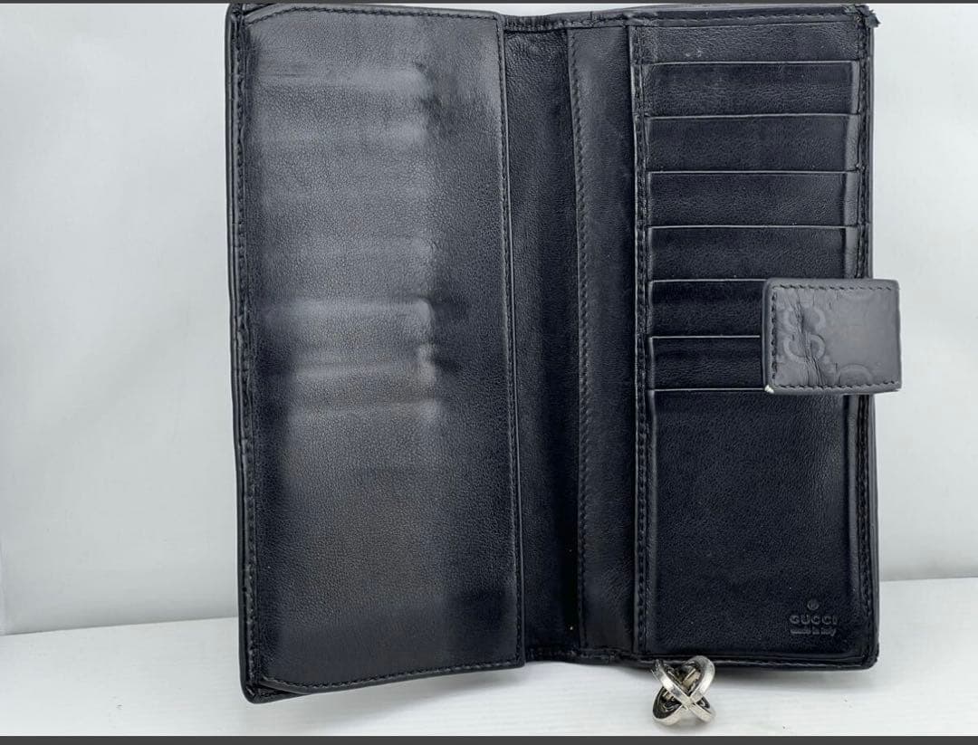 マルヨシ　GUCCI グッチ シマ レザー 長財布 黒 ブラック　 箱付き