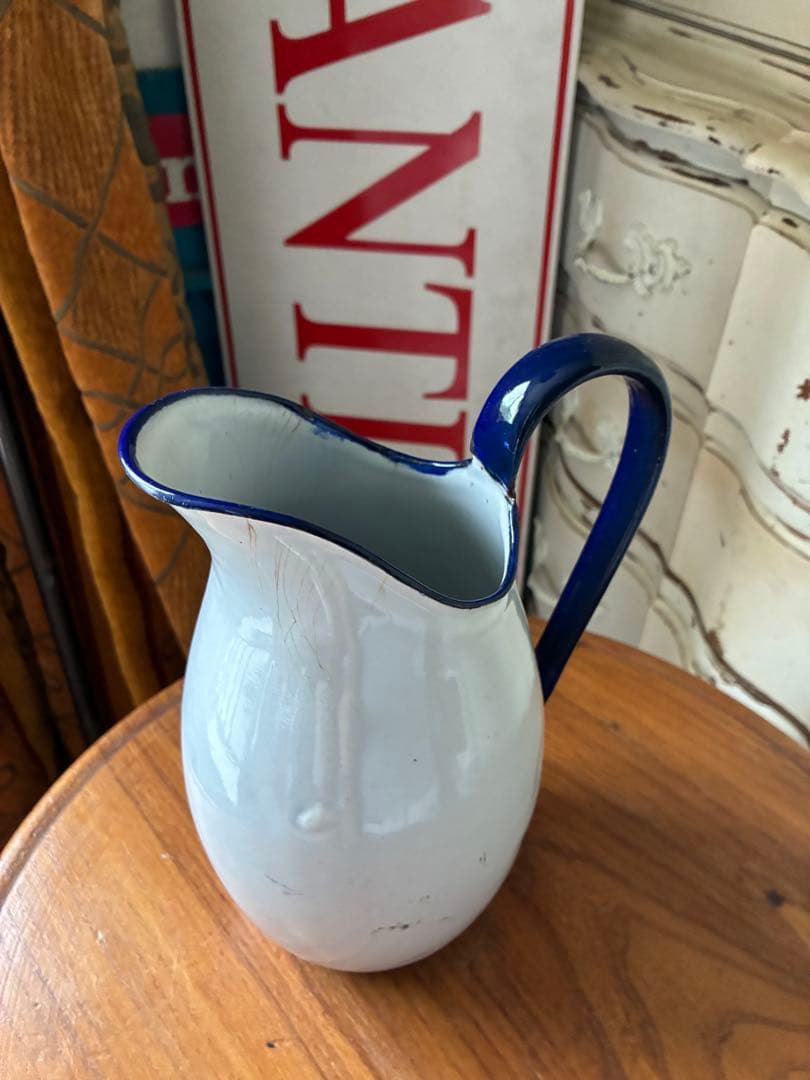 フランス　アンティーク　ホーロー　ジャグ　ピッチャー　水差し　ホワイト　100年