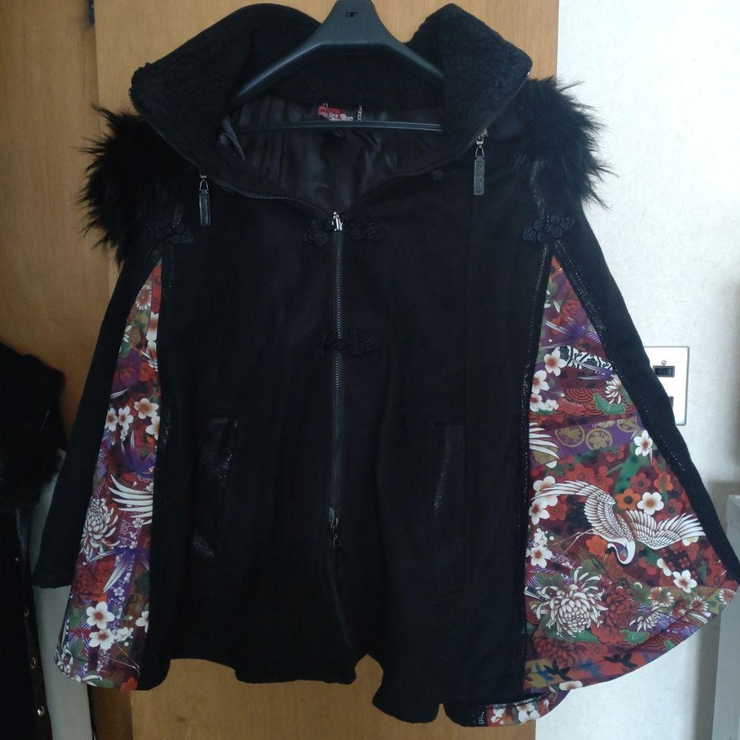 キューティーフラッシュフード付き和風デザインポンチョコート