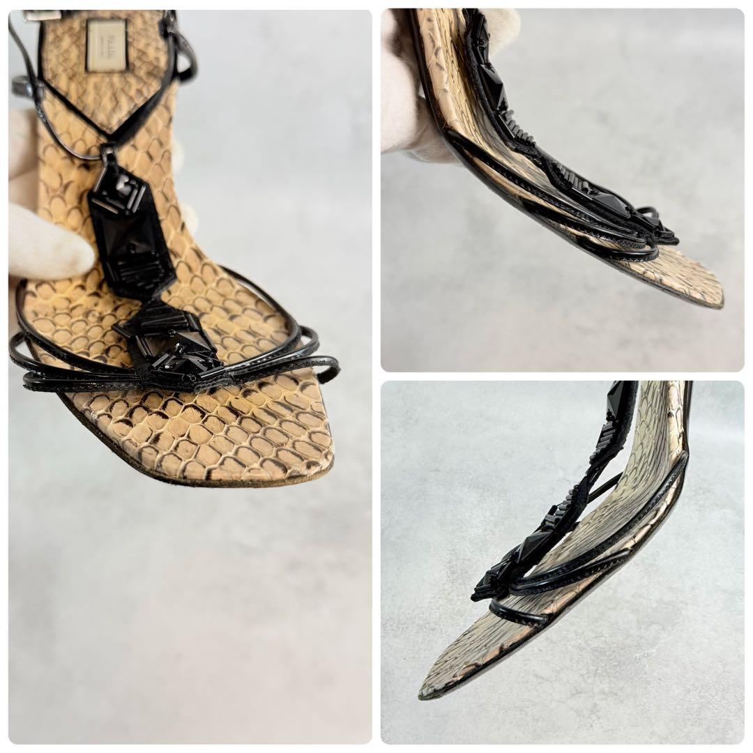 靴 Prada Python T-Strap Sandals 37 1/2